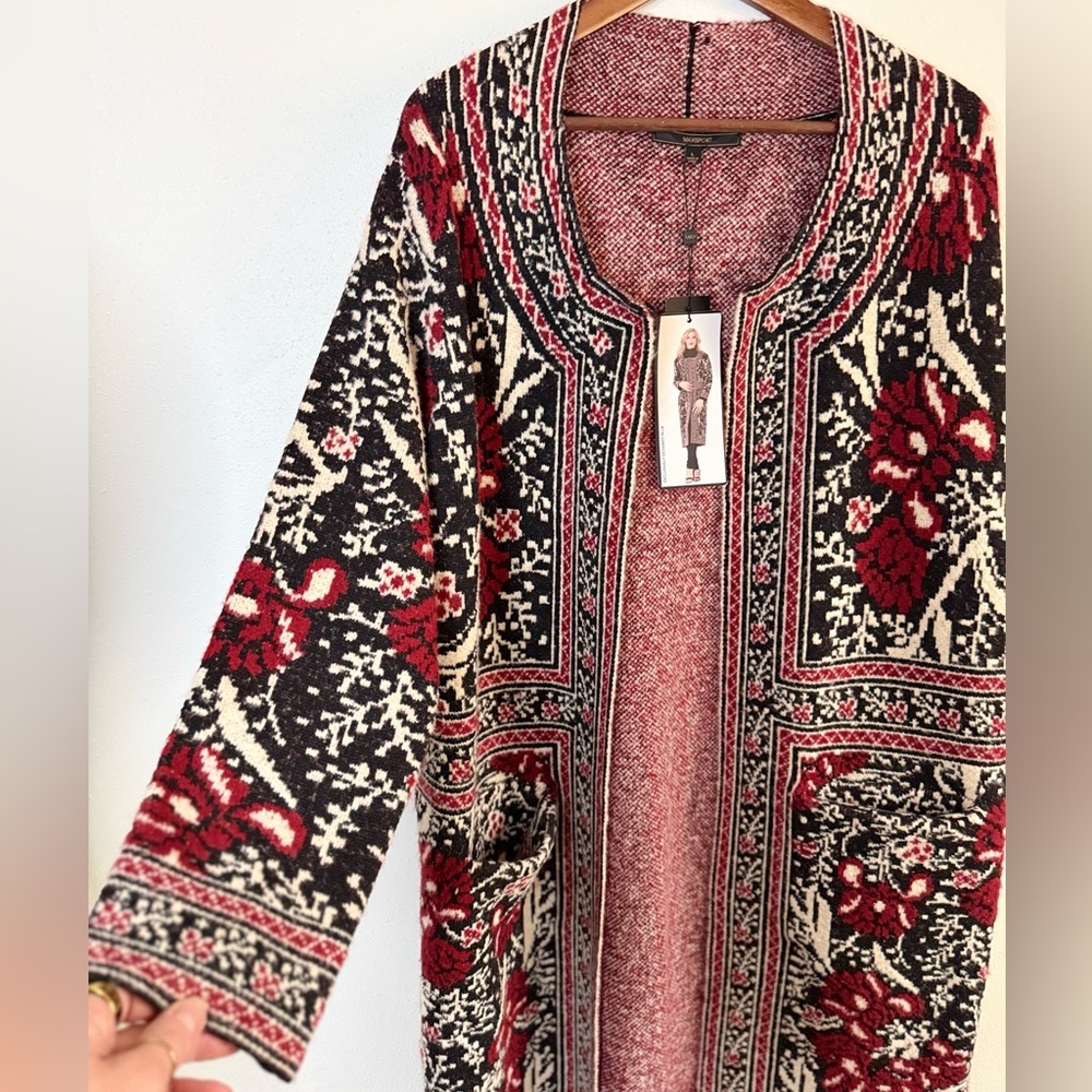 MaxSport Heavy Knit Tapestry Duster Coat Floral Black Red NWT Large - Picture 3 of 10